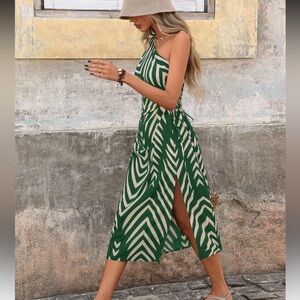 Chic Nation One Shoulder Green and Cream Dress